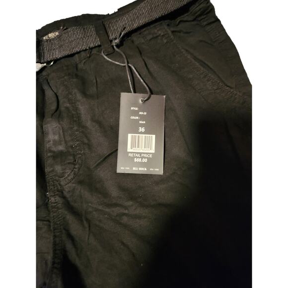 Blu Rock Men's Vintage-Like Cotton Cargo Belted Shorts Black Size 36 - Picture 5 of 6